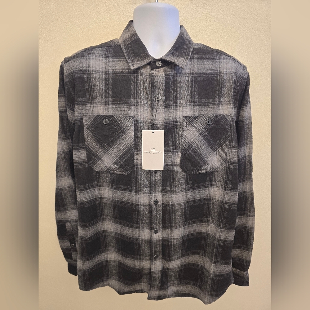 NWT Thomas Sterling Men's Gray Plaid Long-Sleeve Button-Down Shirt